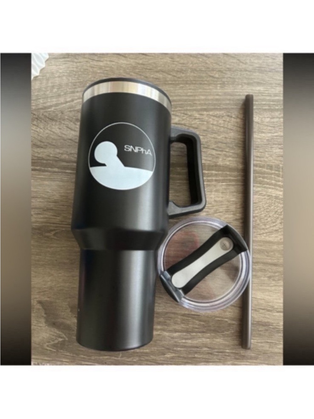 Black Travel Mug with Lid and Straw